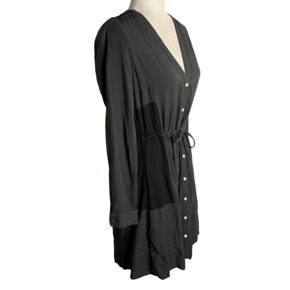 Gap Button Down Long Sleeve Dress 4 Grey V Neck Pockets Drawstring Tie Waist - Picture 5 of 6